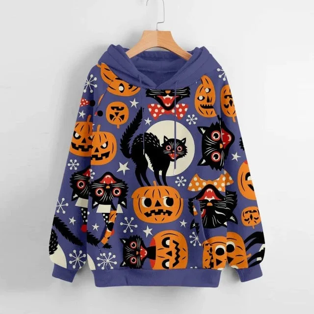 Halloween Hoodie Women's Cartoon Street Style Round Neck Sweatshirt