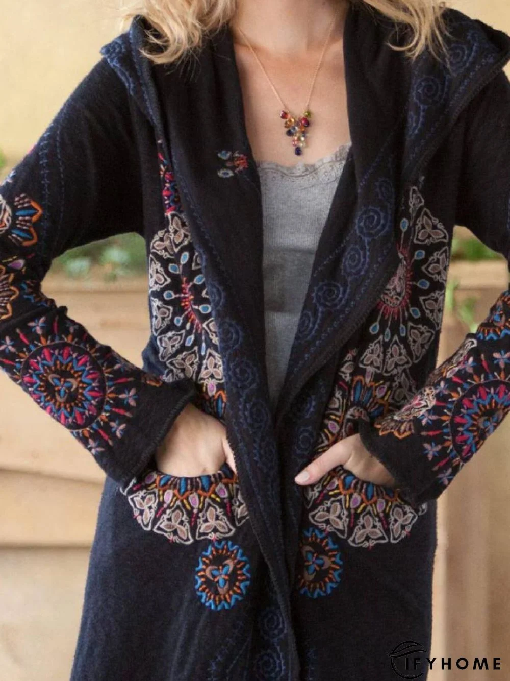Black Cotton-Blend Casual Cardigan | IFYHOME