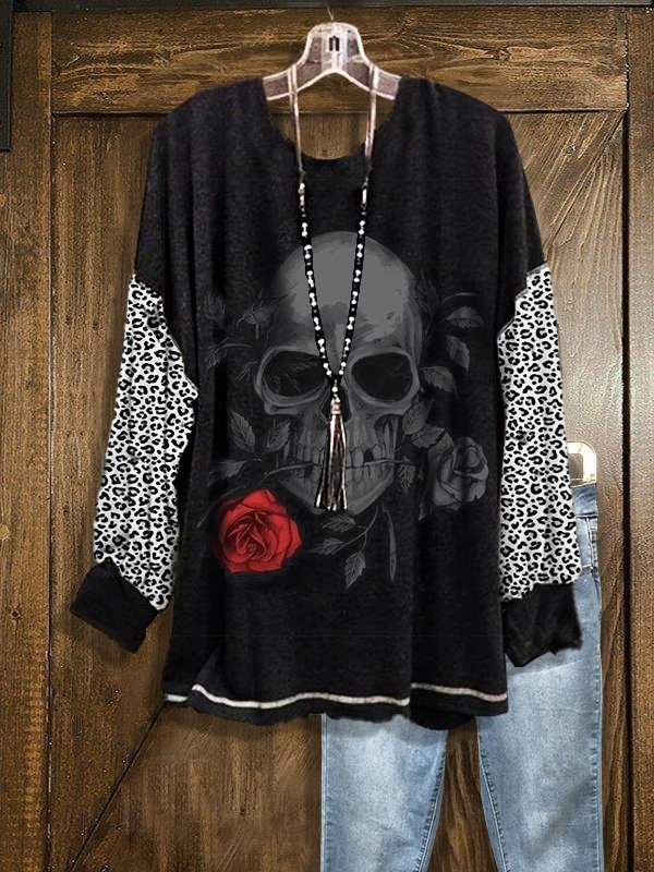 Leopard Vintage Skull Print Sweatshirt Tops Pullover