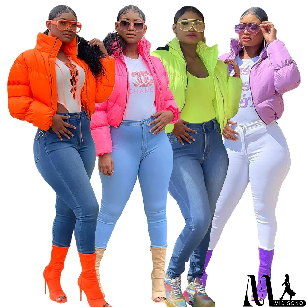 MidiSono - Winter Warm Solid Full Sleeve Zipper Down Jacket