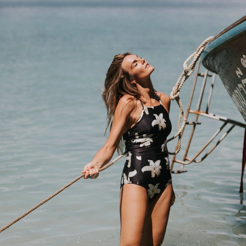 Summer Women's One Piece Striped Floral Push up Padded Bra Swimsuit Bather Suit Swimwear Beachwear Swimming Suit