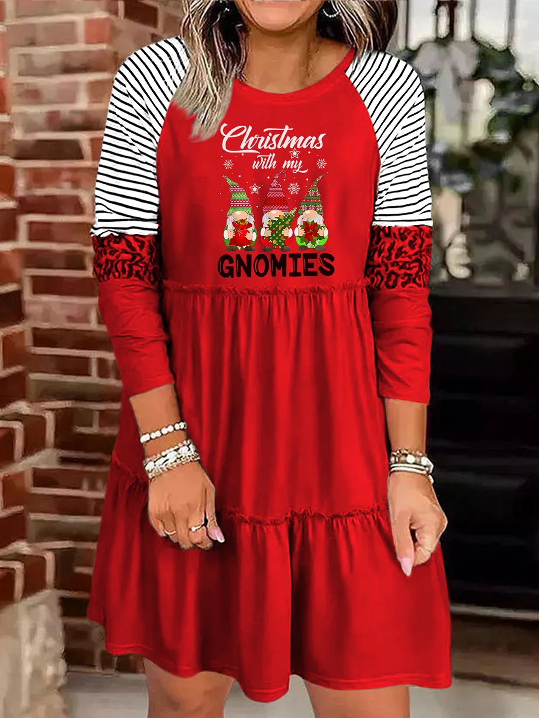 Christmas With My Gnomies Long Sleeve Dress