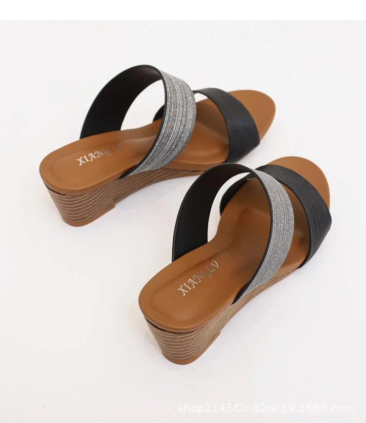 Fashion outer wear platform high heel slippers
