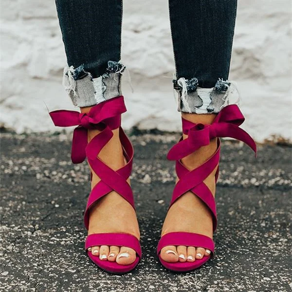 Magenta Open Toe Crisscross Strappy High Heel Sandals |FSJ Shoes