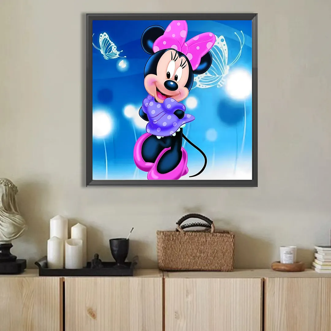 Mickey Mouse Cartoon Figure Full DIY 5D Round Drill Diamond Dots Paintings Picture Arts Craft for Adults Beginner Home Wall Decor Diamond Crystal Rhinestones Painting Kits 15.75 X15.75 in