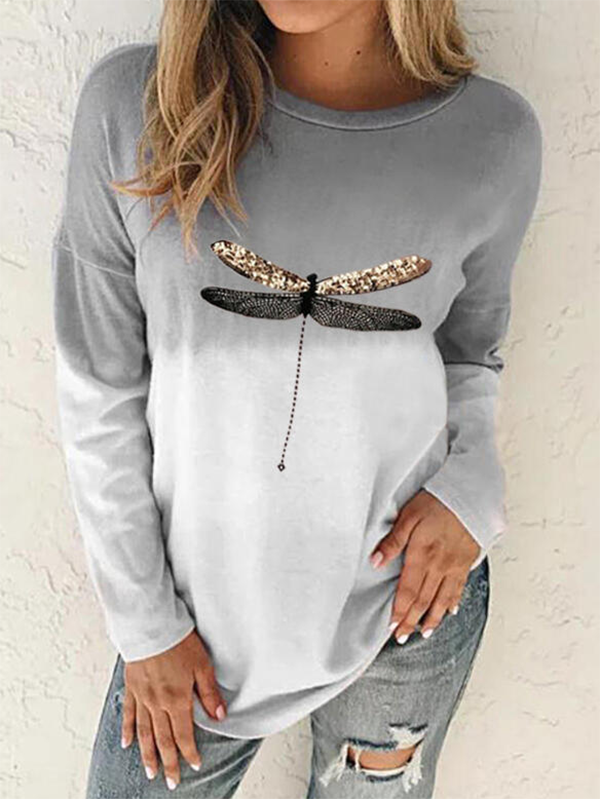 Printed Long Sleeve Casual Crew Neck Shirts & Tops
