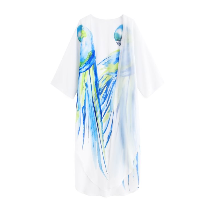 Flaxmaker Printed Side Slit Chiffon Beach Cover Up 