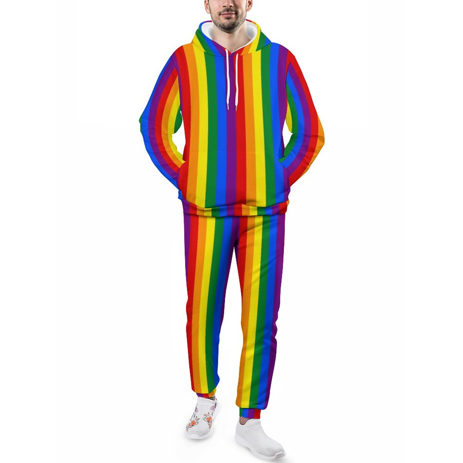 Rainbow Striped Men's Tracksuit 2 Piece Hoodie Sweatsuit Sets Guys Streetwear Jogging Athletic Suits S-5Xl