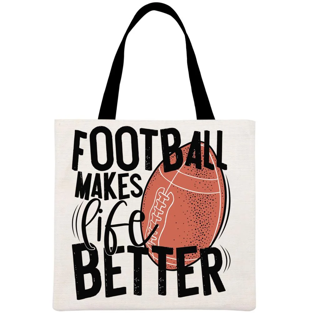 Linen Tote Bag - Football Makes Life Better