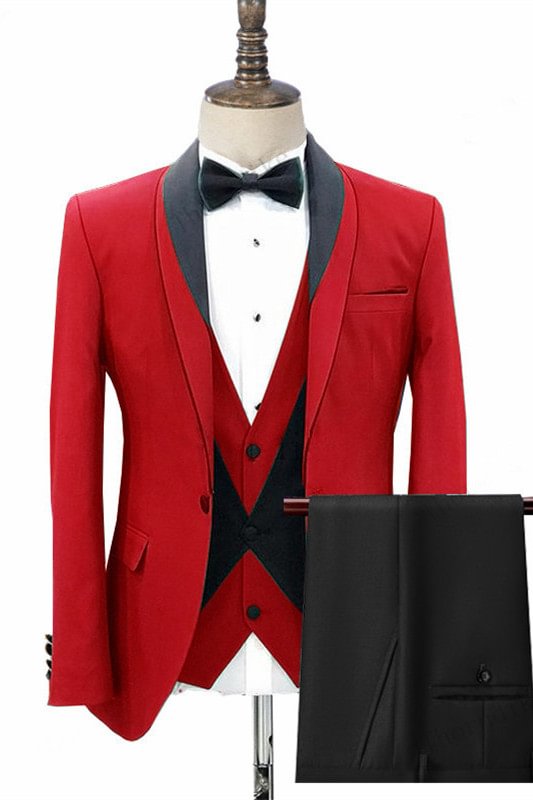 Luxurious Red Three Pieces Shawl Lapel Men Suits for Wedding | Ballbellas Ballbellas