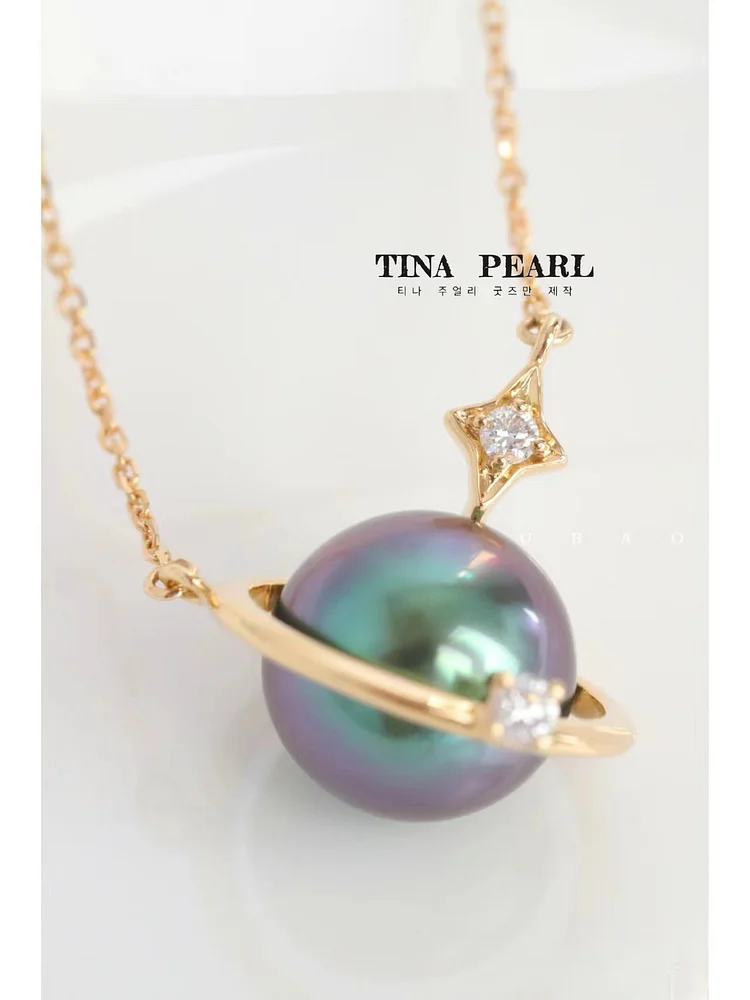 TINA Jewelry Sea pearl Universe romantic planet k gold + diamond necklace