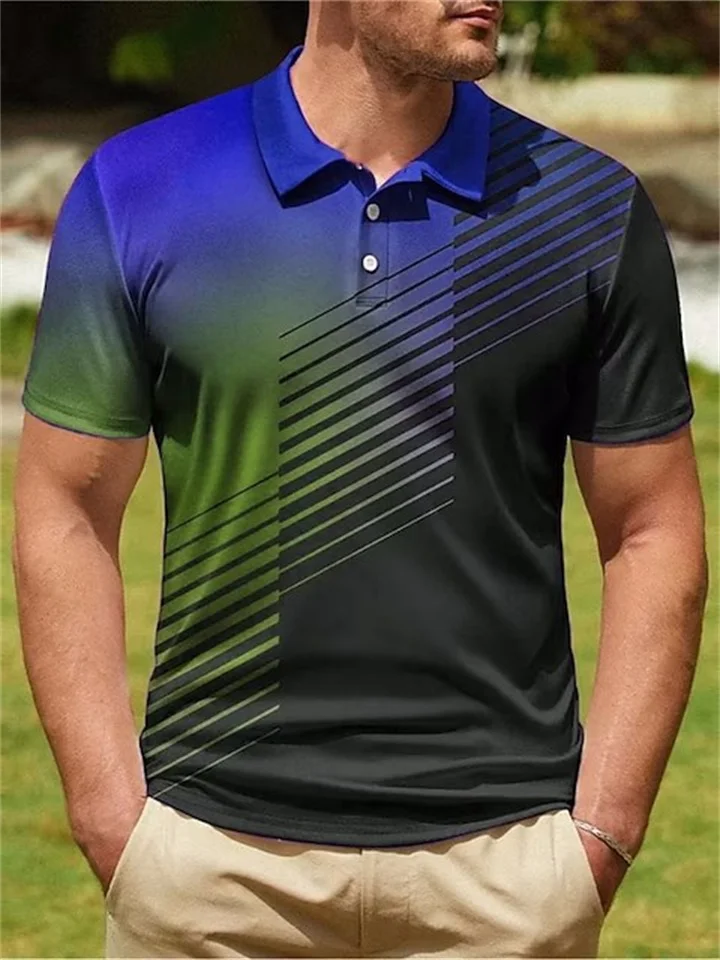 Men's Polo Shirt Golf Shirt Gradient Graphic Prints Geometry Turndown Black and Red Sea Blue Black White Yellow Outdoor Street Short Sleeves Button-Down Print Clothing Apparel Fashion Designer Casual-Cosfine