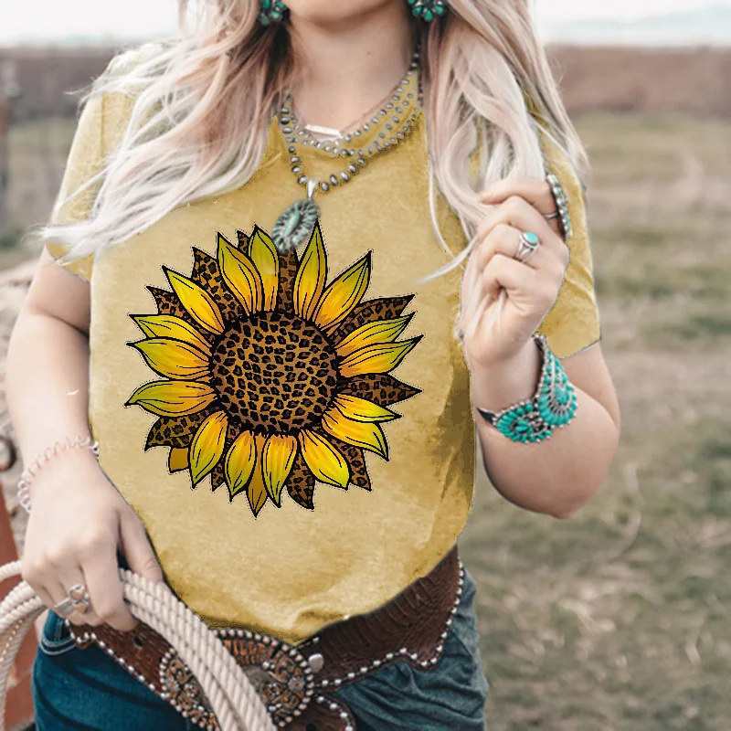 Leopard Print Sunflower Women's Casual T-shirt