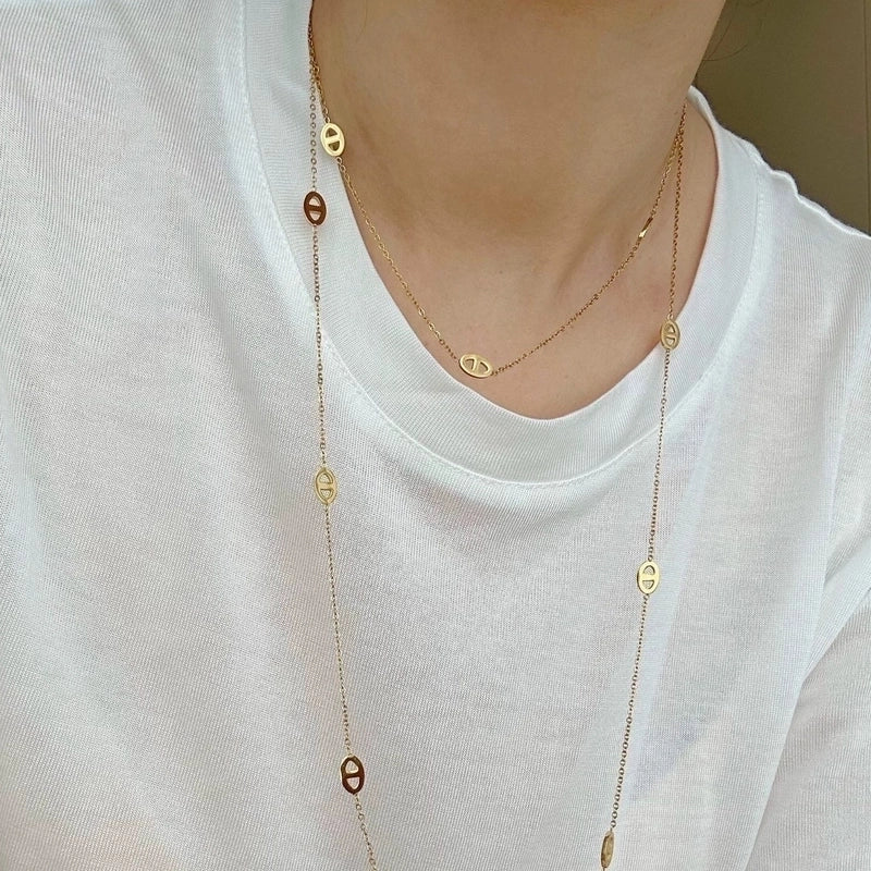 Casual Minimalist Letter 304 Stainless Steel Hollow Out Sweater Chain Long Necklace