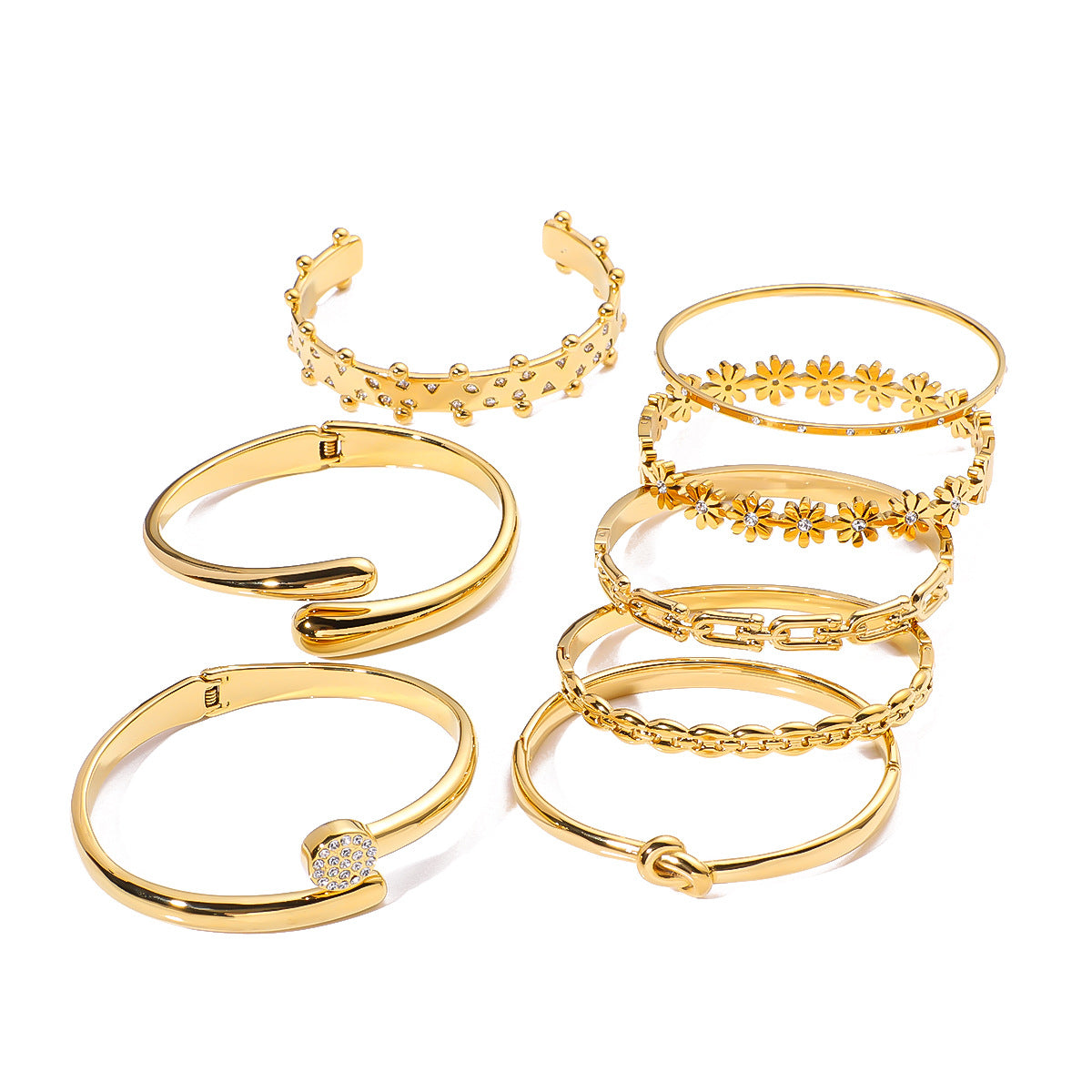 Stainless Steel 18K Gold Plated Bracelet Geometric Buckle Open Bracelet Inlaid With Rhinestones Bracelet