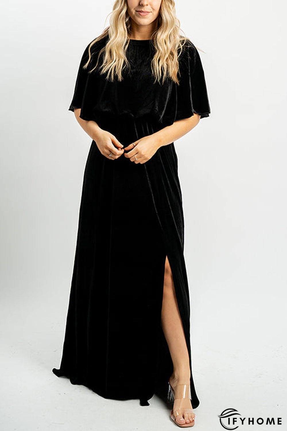 Velvet Wlastic Waist Slit Maxi Dress | IFYHOME