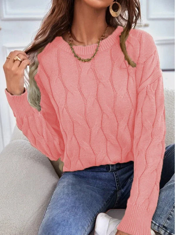 Women plus size clothing Women Long Sleeve Scoop Neck Solid Knit Sweater Top-Nordswear