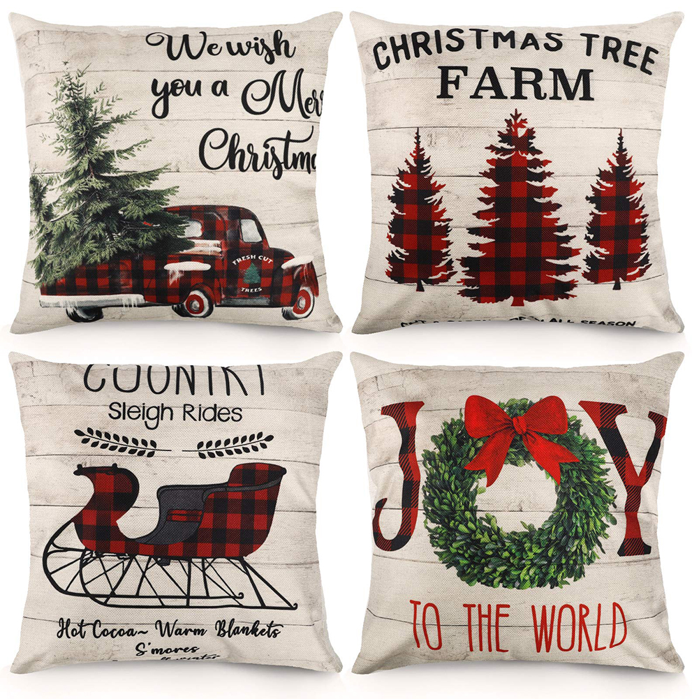 

4pcs Linen Christmas Cushion Covers Throw Pillow Cover 45x45cm, 501 Original