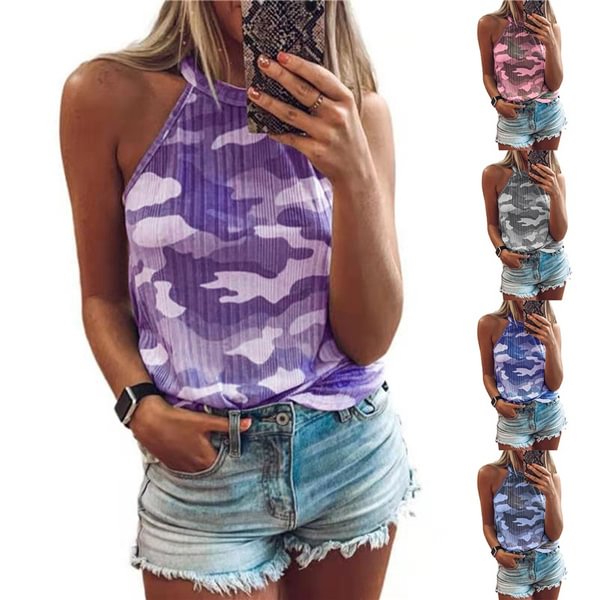 Fashion Slim Shirts for Women Camouflage Printed Sleeveless Vest Tops Women Summer Tank Tops Camisoles - Shop Trendy Women's Fashion | TeeYours