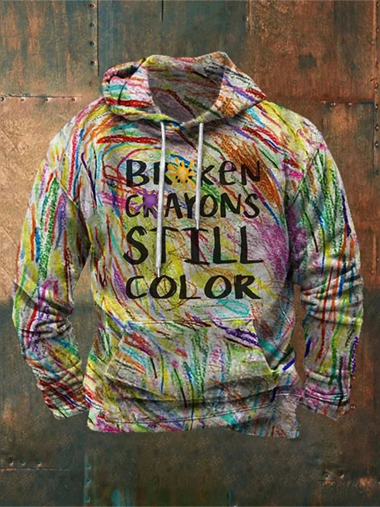 Comstylish Men's Broken Crayons Still Color Print Hoodie