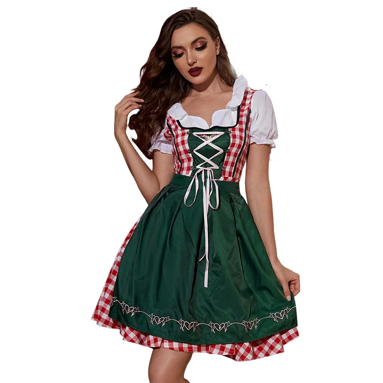 Womens Plus Size Red Plaid Dress Oktoberfest Fraulein Costume