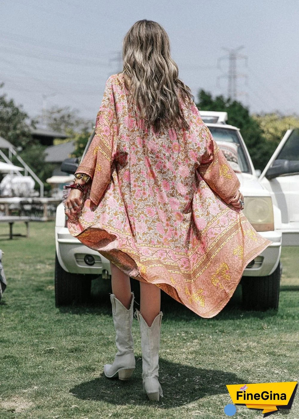 Women's Chic Meadow Boho Kimono Dress