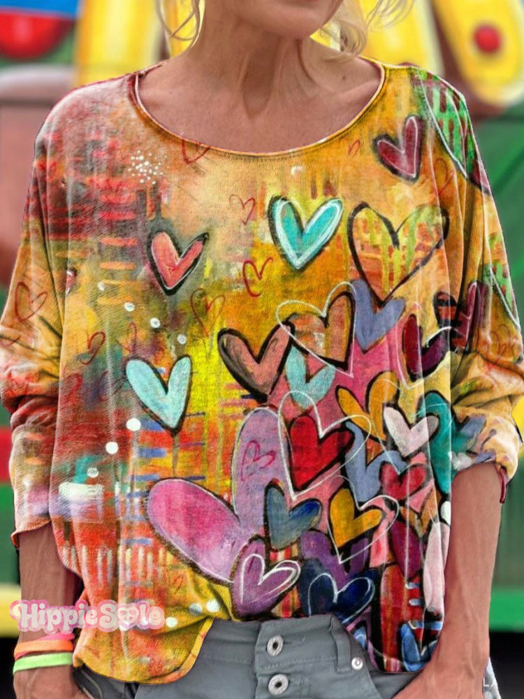 Women’s Heart-Shaped Gradient Tie-Dye Print T-Shirt Multicolor / S