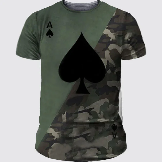 Men's Camouflage Contrast Color Poker Print T-Shirt