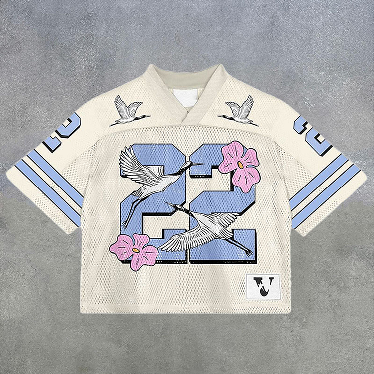 Vintage  No.22 In Floral Graphics Blokecore Blokette Jerseyfit V-neck T-shirt