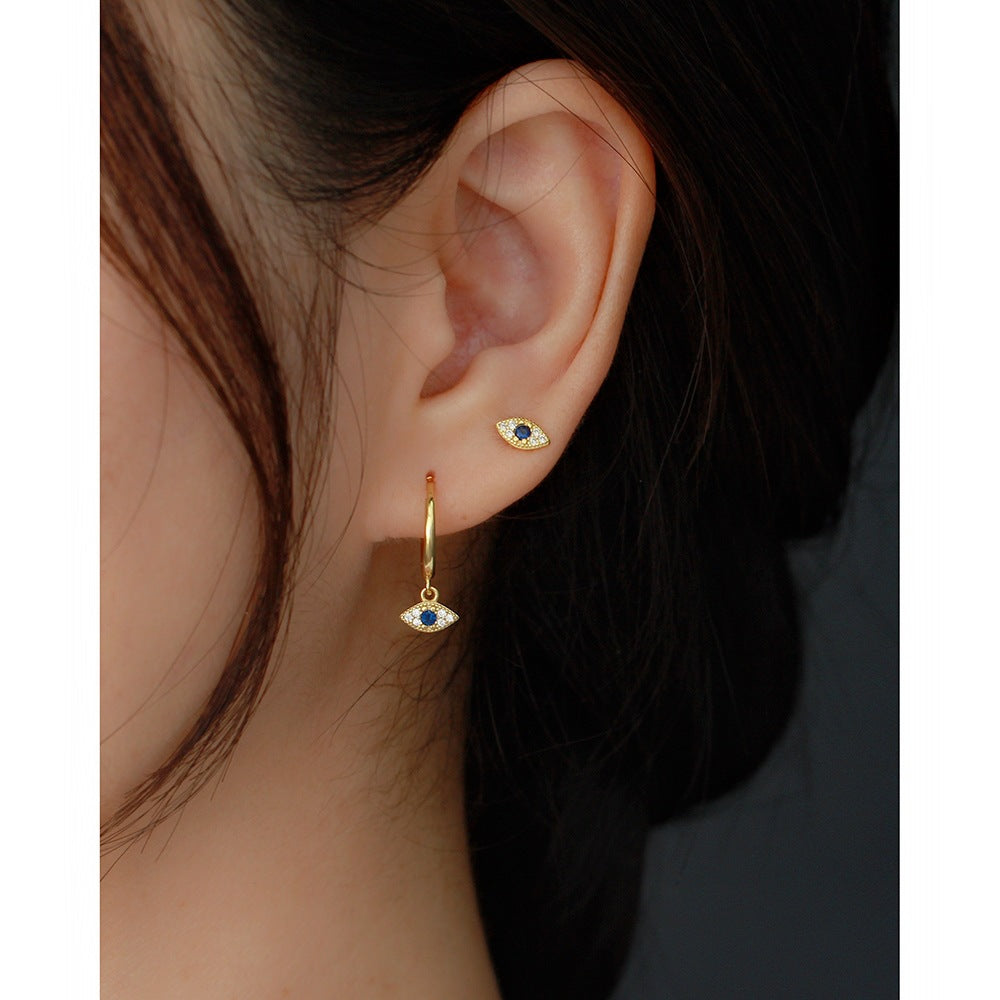 925 Sterling Silver Niche Eye Silver Diamond Inlay Stud Earrings