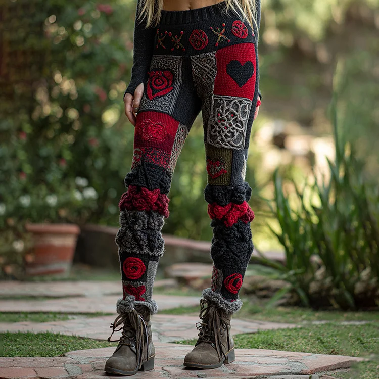 Women's Heart Patchwork Art Casual Leggings