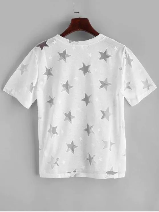 Mesh Star Round Neck Tee for Women