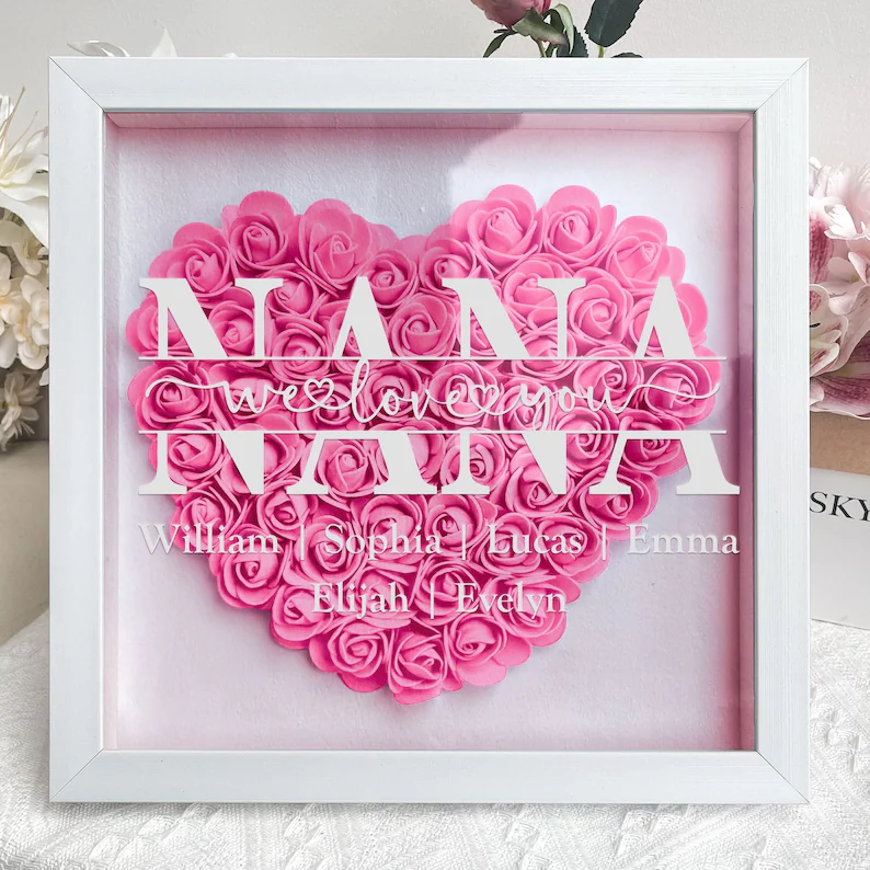 Mom We Love You Personalized Flower Shadow Box – Custom Floral Gift, Buy 2 Free Shipping