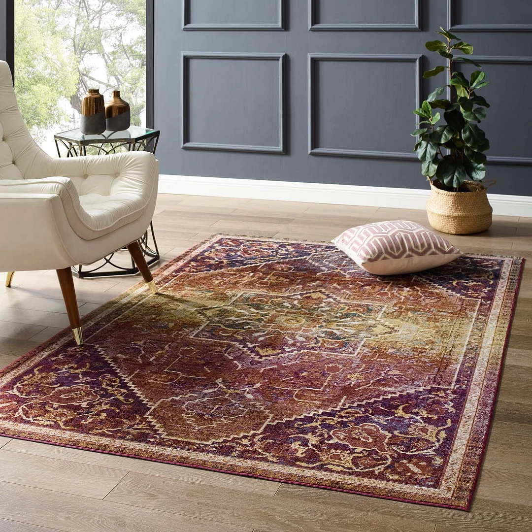 Modway Success Kaede Transitional Distressed Vintage Floral Persian Medallion 8x10 Area Rug Multicolored - R-1157-810