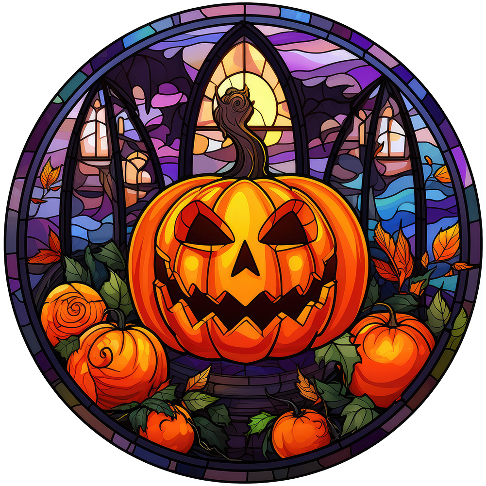 Halloween Pumpkin Skeleton Haunted House Glass Painting 30*30cm(canvas) full round drill diamond painting