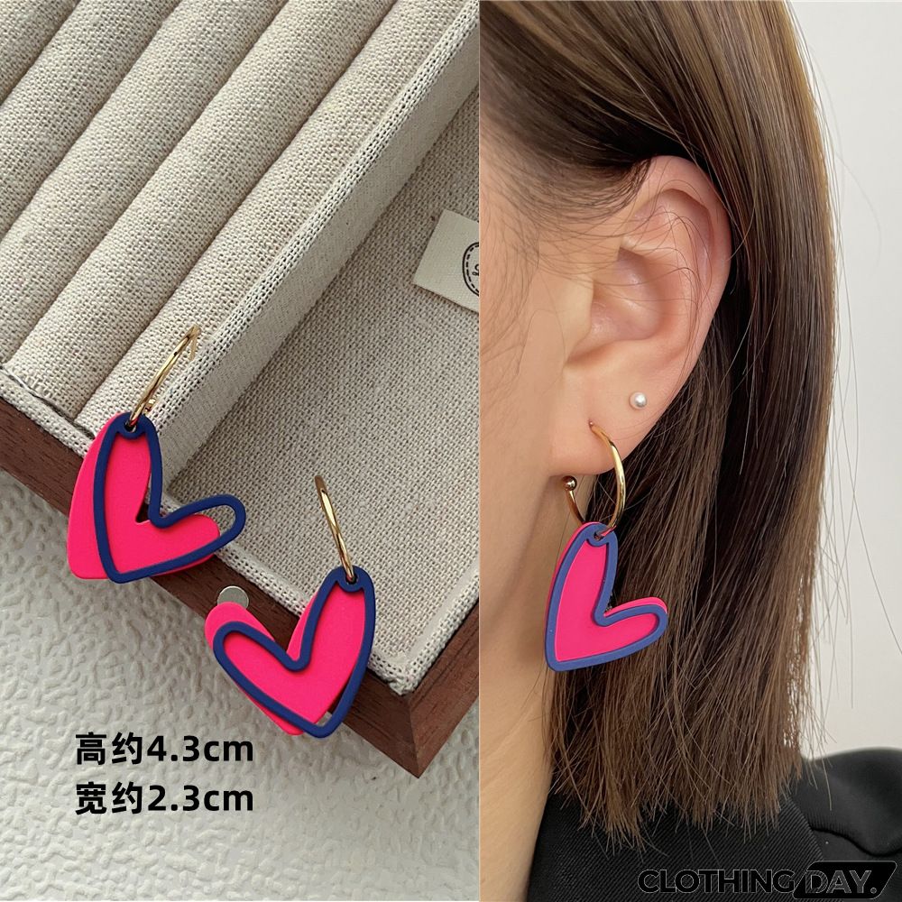 Women Fashion Geometric Fluorescent Rose Without Ear Hole Ear Clip Earrings