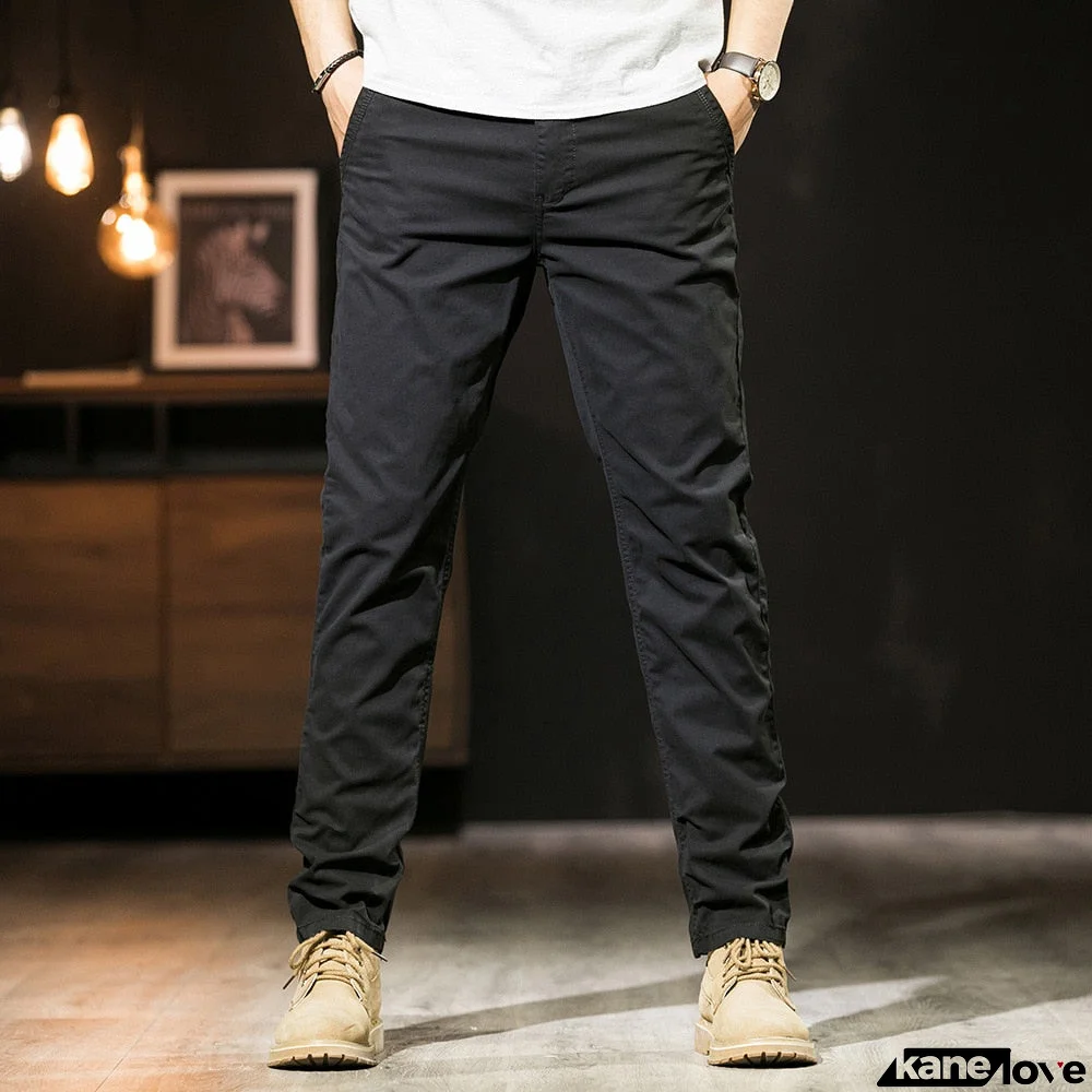 Men's Cotton Mid Waist Zipper Fly Closure Plain Casual Wear Pants