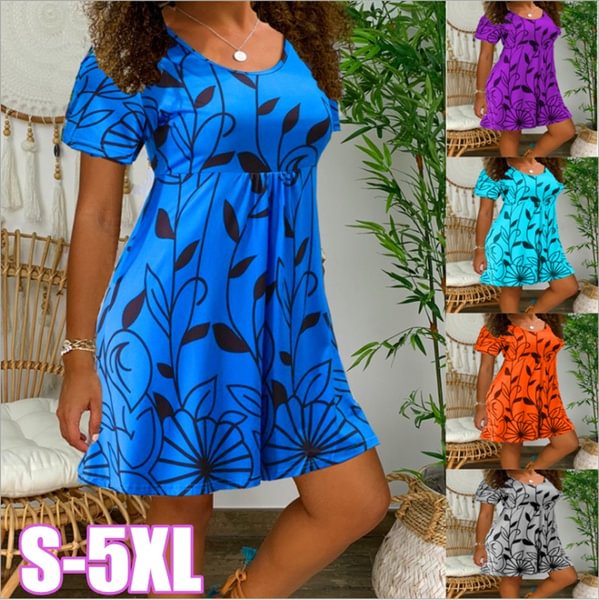 Summer Dresses Women Casual Short Sleeve O-Neck Print A-line Dress Large Size Streetwear Sundress Loose Dress Vestidos - BlackFridayBuys