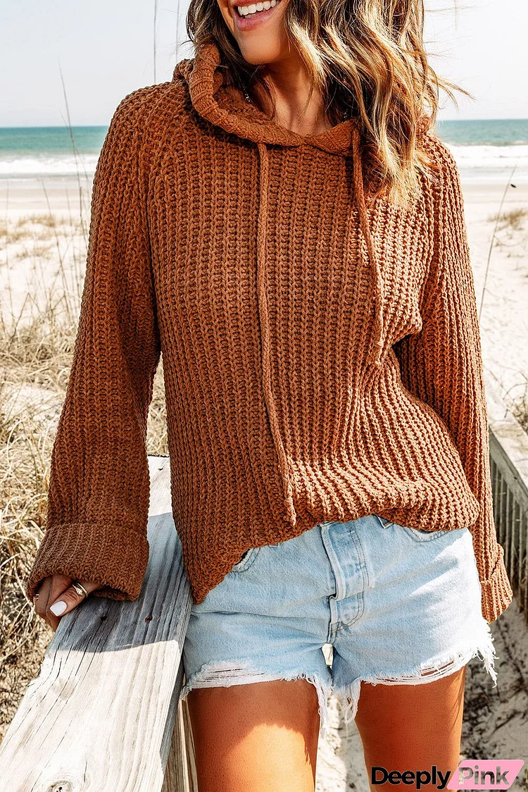 Brown Knit Hooded Sweater