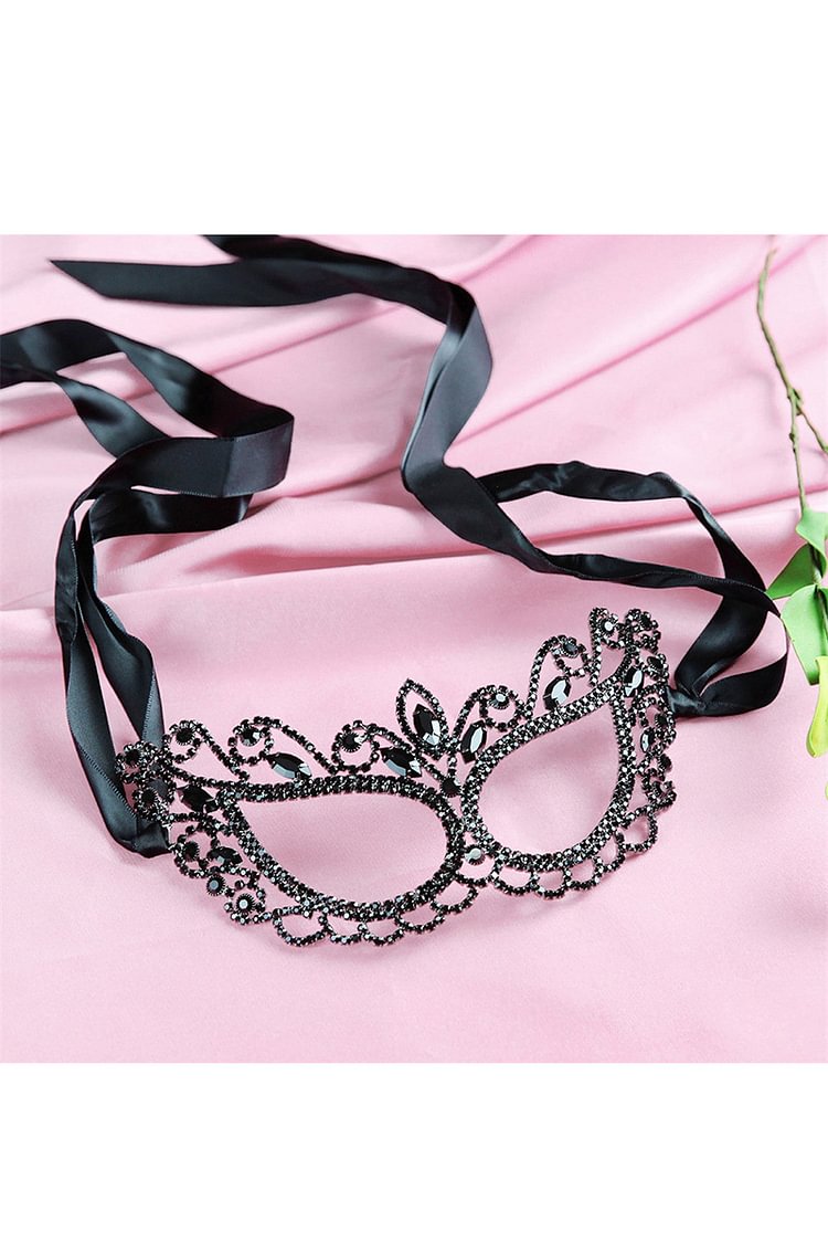 Sequin Satin Handmade Black Rhinestone Face Masks