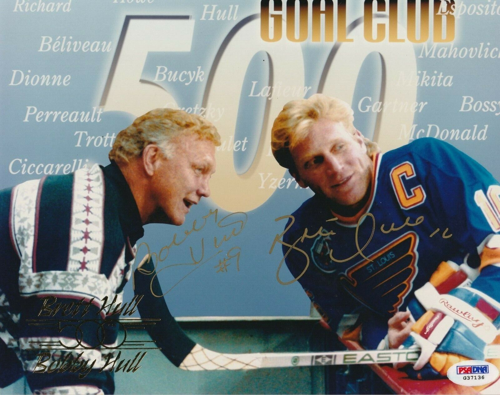 BOBBY HULL & BRETT HULL Signed 500th GOAL CLUB 8x10 Photo Poster painting w/ PSA COA