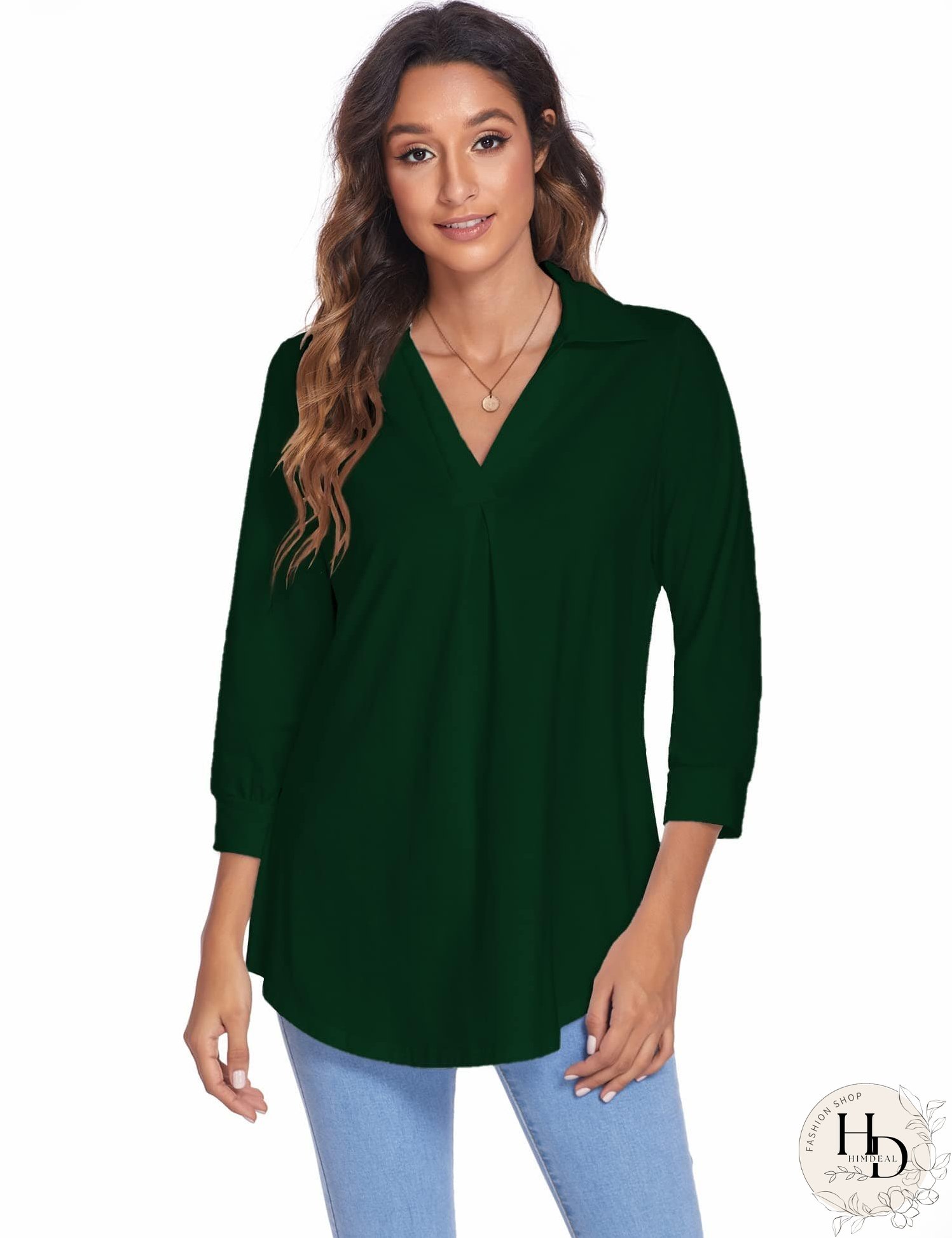 Solid Color V Neck Shirt for Women