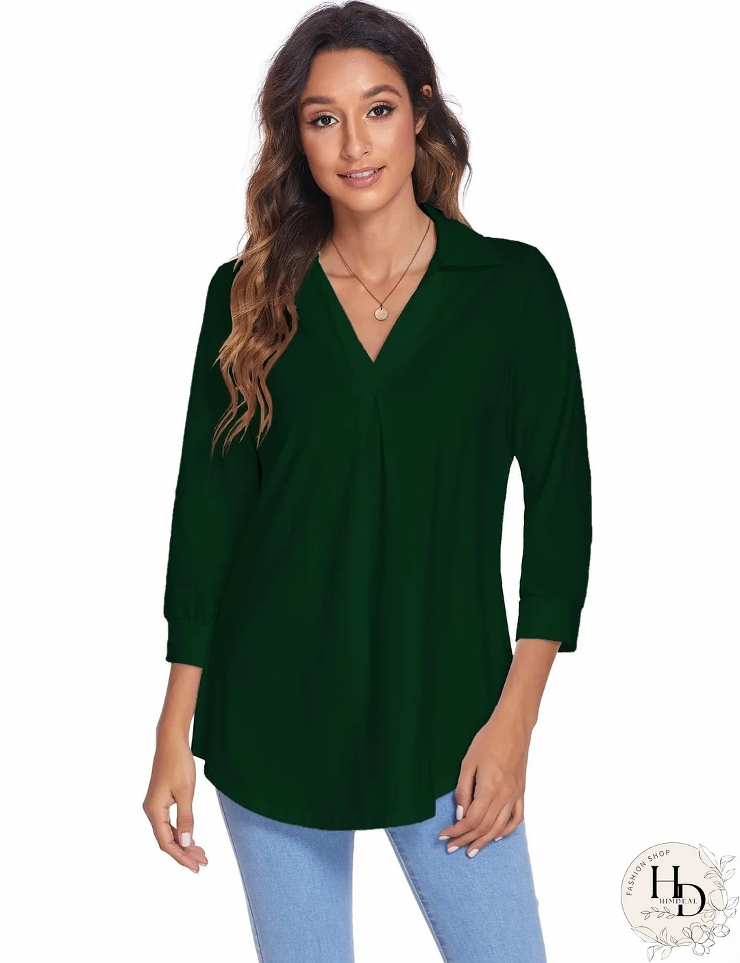 Solid Color V Neck Shirt for Women