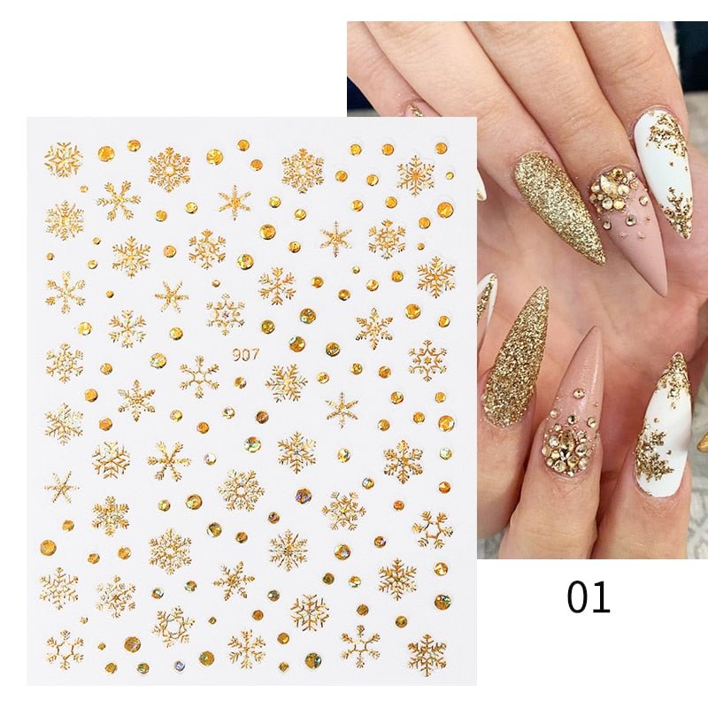 Winter Xmas 3D Nail Sticker Christmas Elk Santa Snowflake Deer Cartoon Slider Design Polish Nails Decals Nail Art DIY Decor Tool