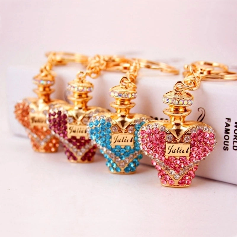 Glam Perfume Bottle Zinc Alloy Plating Inlay Rhinestones Women’s Bag Pendant Keychain