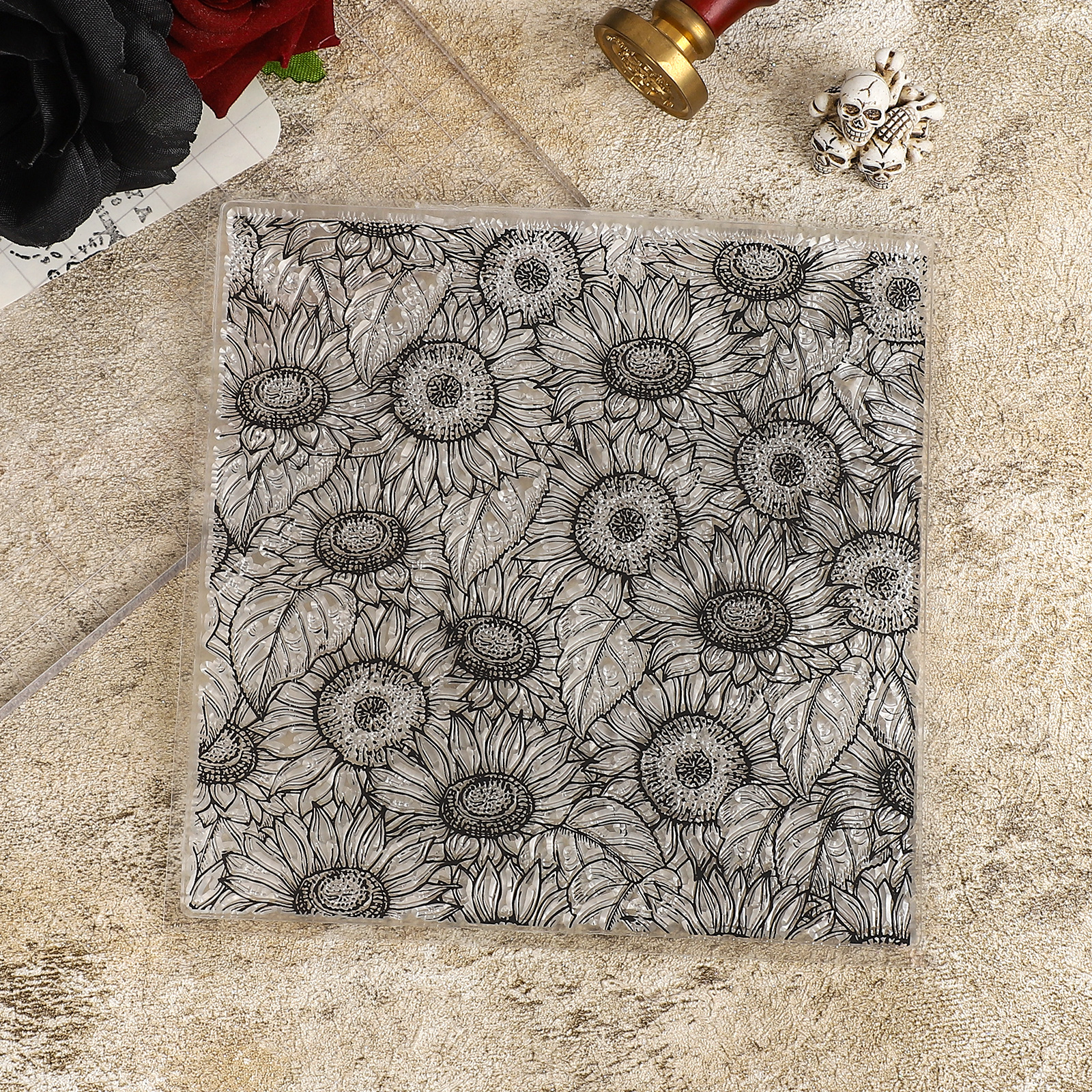 Silicone Stamp - Vintage Sunflower Plant Floral Butterfly Landscape Transparent