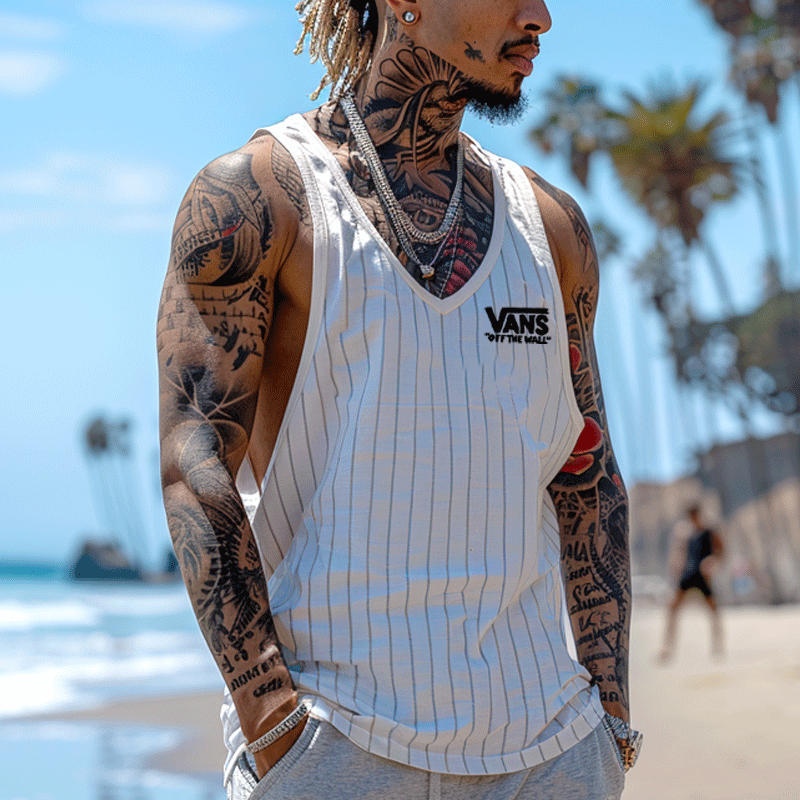  Striped Sleeveless Vest for Summer Beach Style