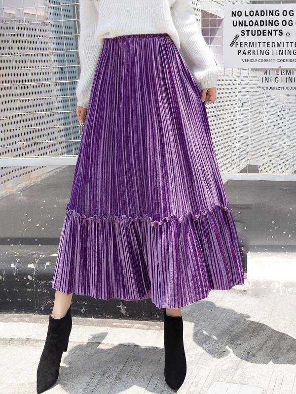 Elastic pleated velvet skirt