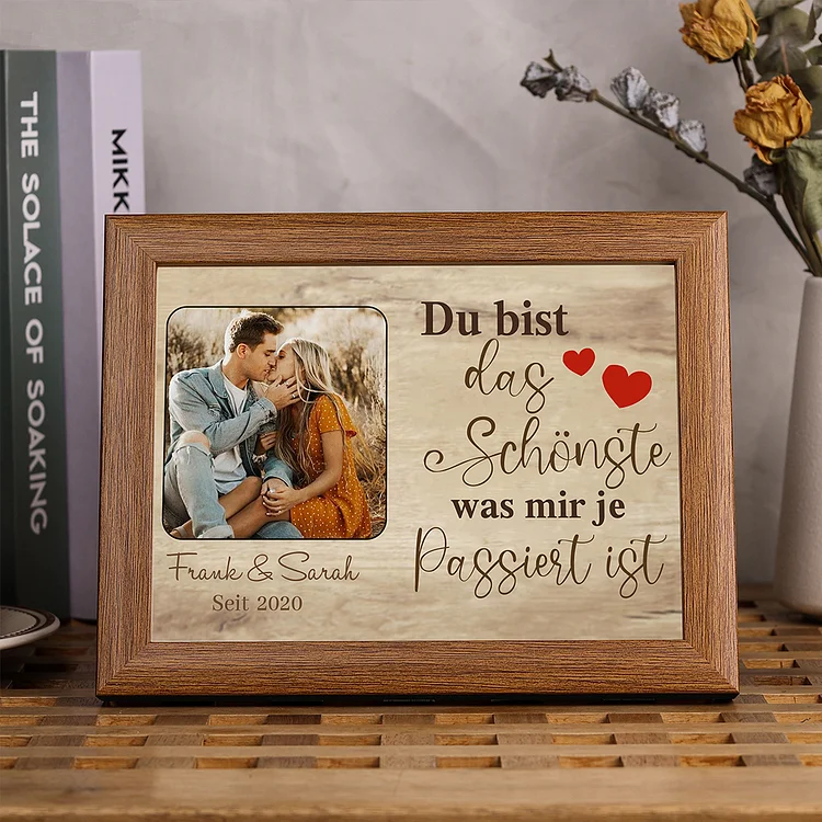 Kettenmachen Holzrahmen/Plastikrahmen-Personalisiertes Foto & 2 Texte-Du bist das Schönste was mir je Passiert ist-Bilderrahmen für Paare