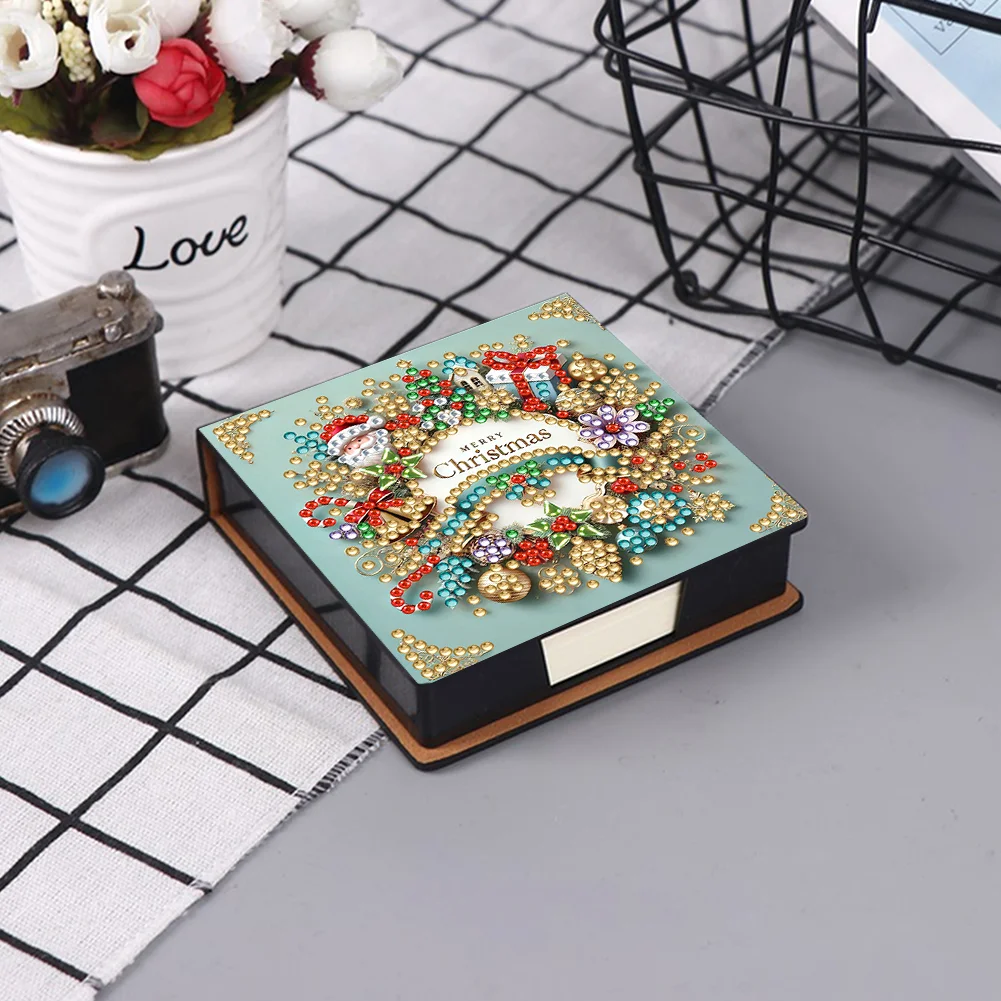 5D DIY PU Wreath Diamond Painting Notecard Box Gem Art Sticky Note Holder